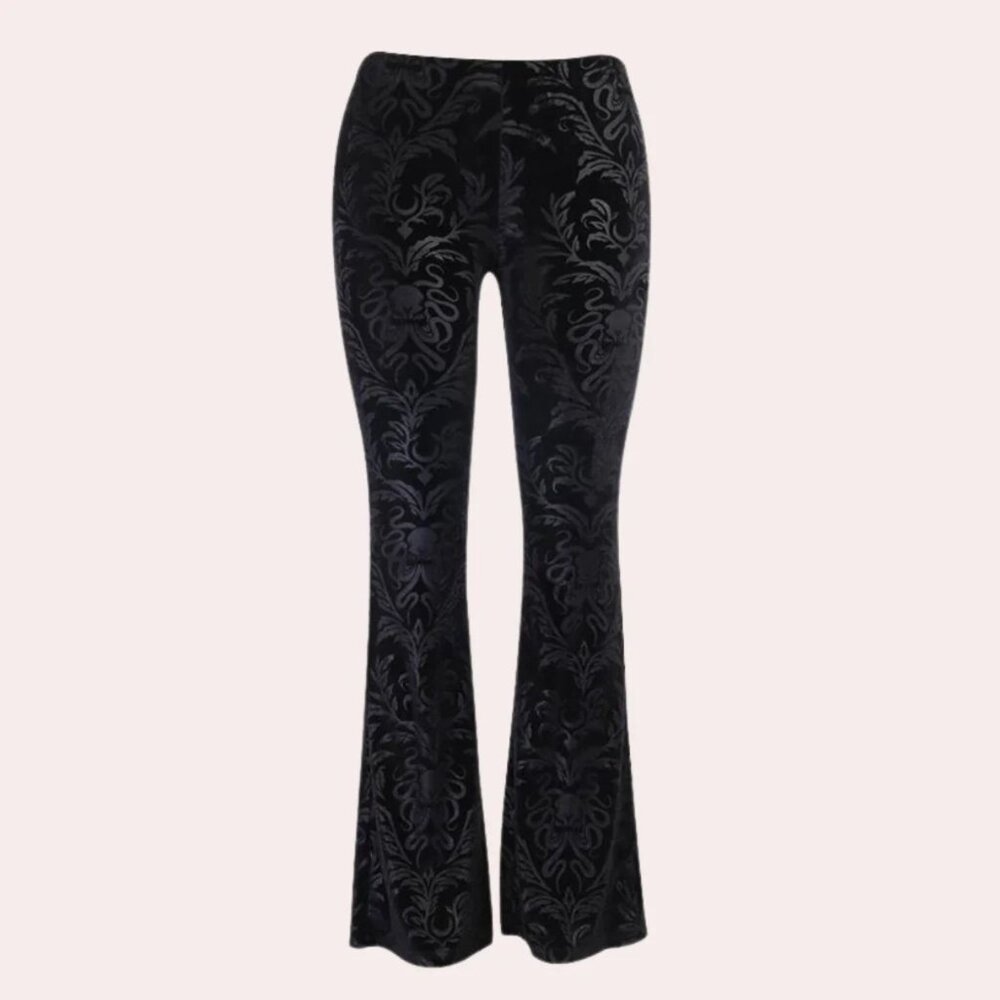 Dark Black Vintage Wide Leg Velvet Flare